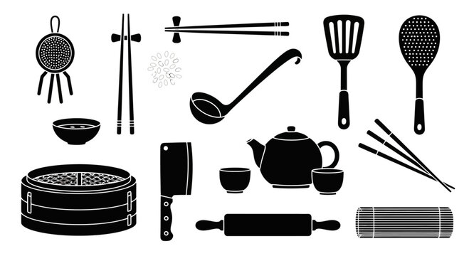 Collection of kitchen utensils and tools.