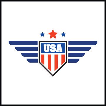 Modern vector illustration of a USA-themed shield featuring red, white, and blue colors with stars. Ideal for national pride, independence day, political campaigns, and American-themed branding projec