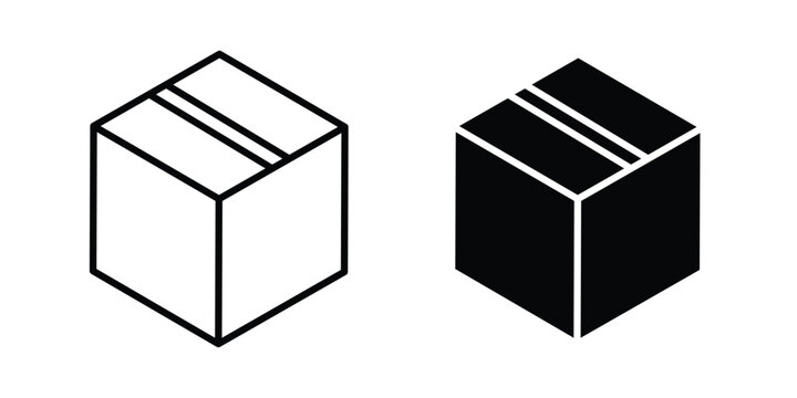 Box icon clipart and line art versions on white background
