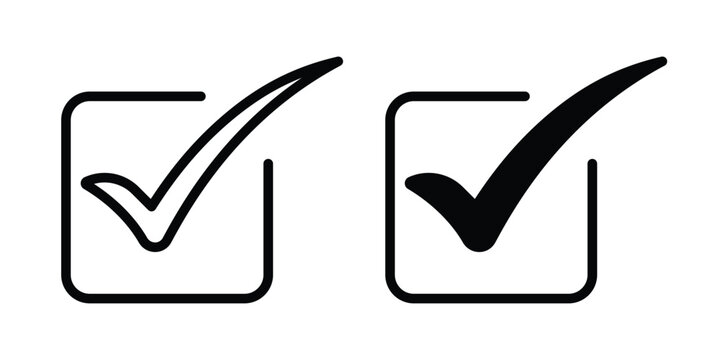 Check mark icon clipart and line art versions on white background