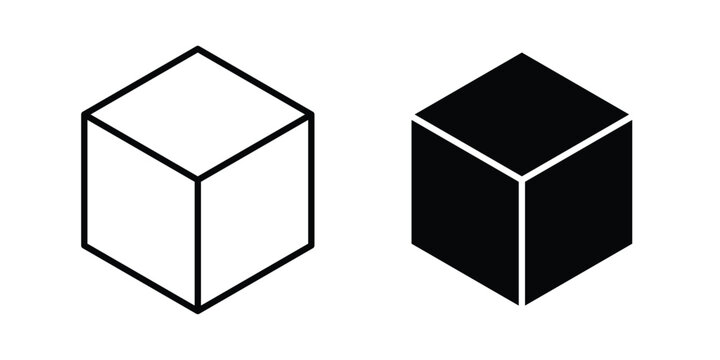 Cube icon clipart and line art versions on white background