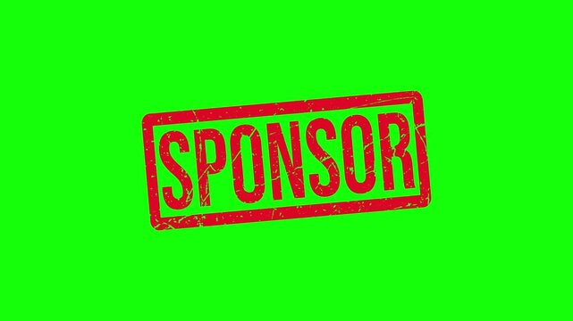 Red SPONSOR Rubber Stamp Animation with Grunge Texture on White and Green Screen. Sponsor stamp on green background.