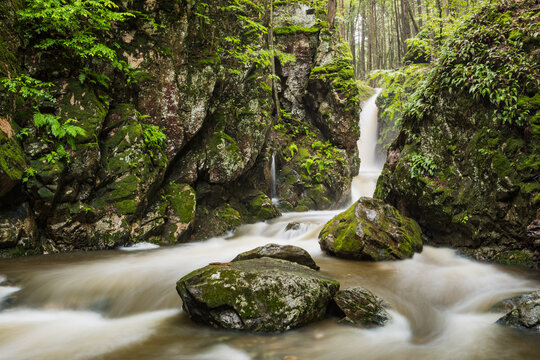Summer waterfall in New Hampshire forest landscape scene