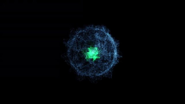 Magical Particle Sphere Loop Animation with Transparent Background. Fantasy Energy Orb Animation. Mysterious Sphere. Abstract Particle Orb. Alpha Channel. Loop Animation