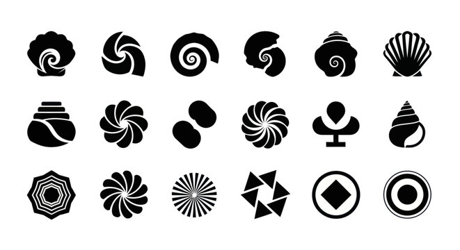 Abstract black and white shell icon set