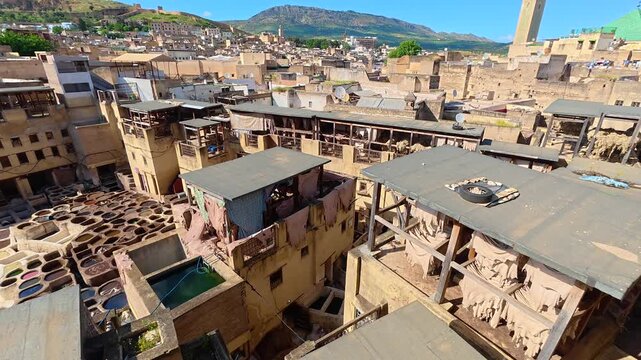 Fes Tannery Rooftop View 4K Morocco