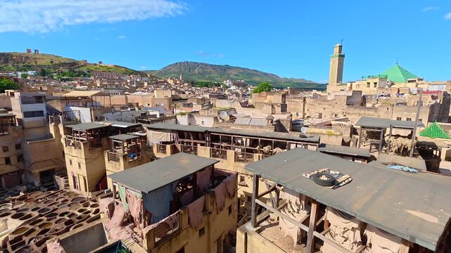 Fes Tannery Rooftop View 4K Morocco
