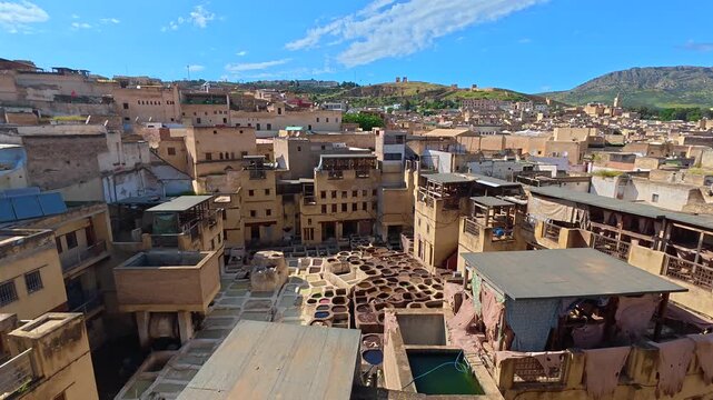 Fes Tannery Rooftop View 4K Morocco