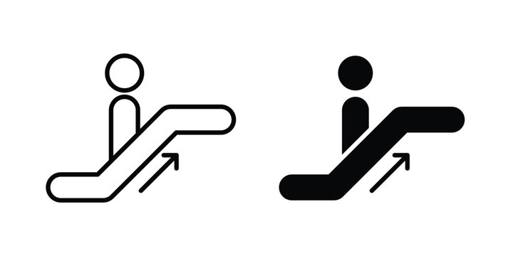 Escalator icon clipart and line art versions on white background