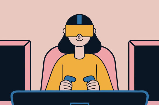 Girl with brown hair playing virtual reality video game