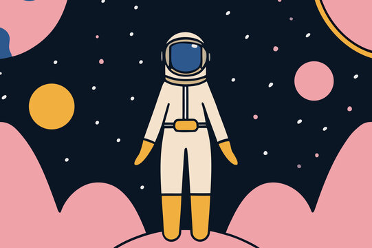 Colorful astronaut in space with planets and stars