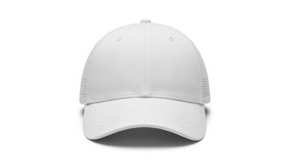 Fototapeta premium A white baseball cap with a curved brim and a mesh back