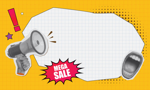 Loudspeaker announcing crazy sale promotions with retro style
