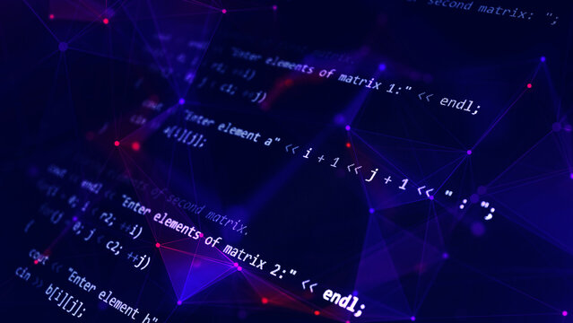 Coding, overlayed with digital plexus network.