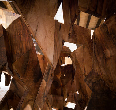 Abstract wooden sculpture showcasing contemporary design