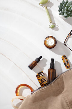 Natural skincare products with jade roller and cream jar