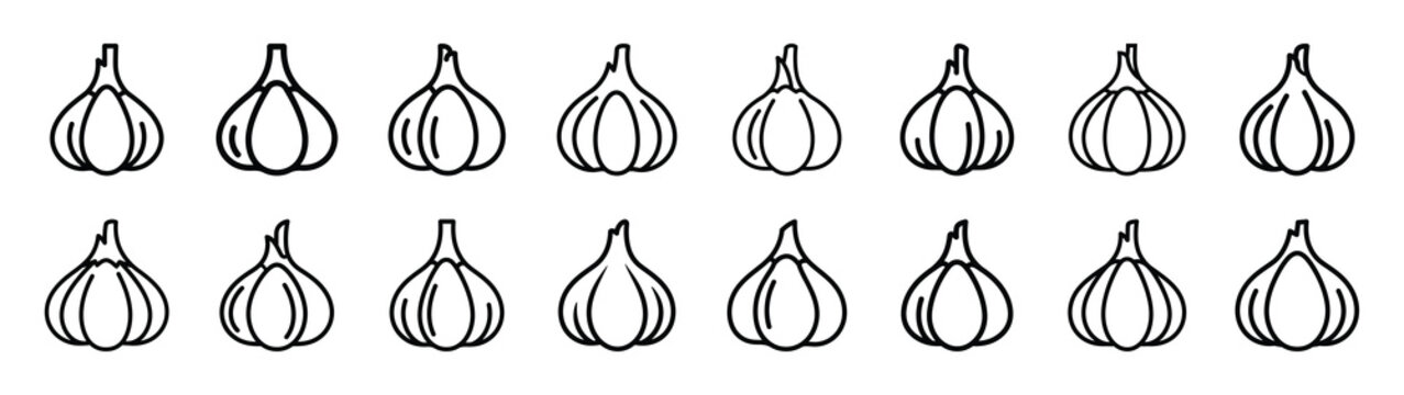 garlic bulb fast food silhouette icon set