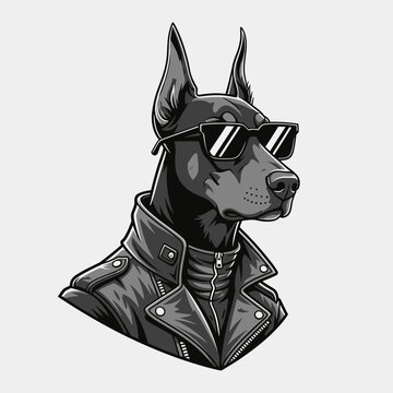 Cool dog wearing sunglasses leather.