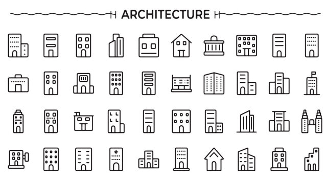 Architecture Icons for Real Estate, Urban Cityscapes, and Building Construction