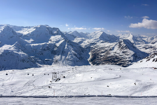 Snow-covered mountains and scenic winter landscape