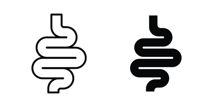 Intestine icon clipart and line art versions on white background