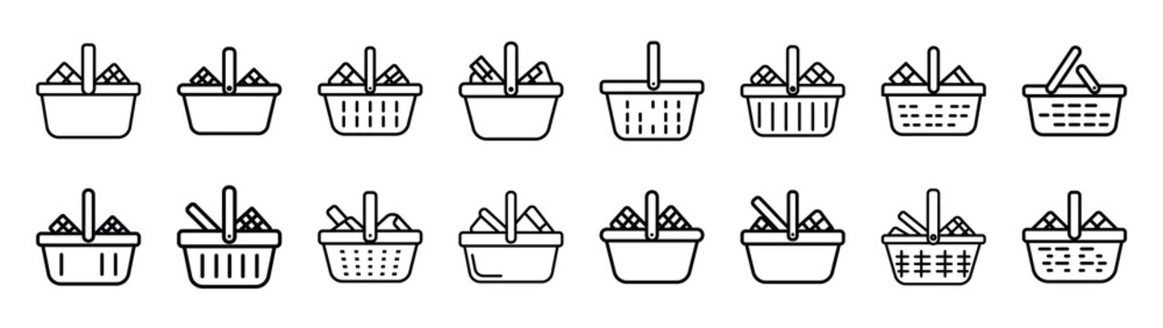 picnic basket fast food silhouette icon set