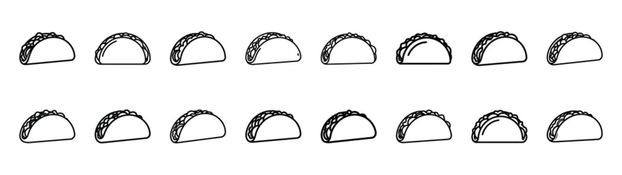 taco fast food silhouette icon set