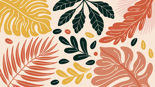 Tropical leaf pattern on light background in modern style