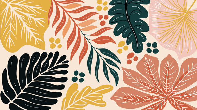 Colorful leaf pattern on pink background in modern style