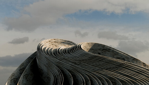 Abstract architectural geometry against cloudy sky