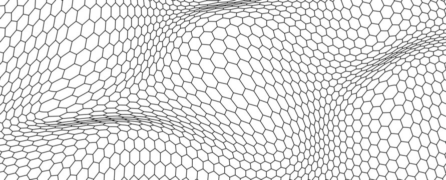 Wavy hexagon mesh texture. Abstract honeycomb grid pattern with geometric bee‑comb lines, flat vector illustration on white for packaging, wallpapers, branding and graphic layouts