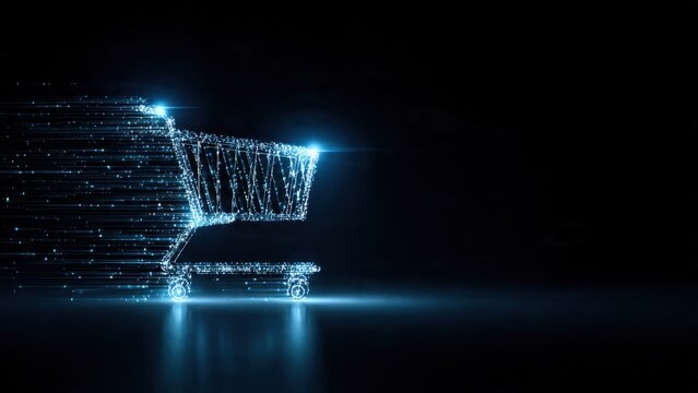 Digital Shopping Cart in Futuristic Blue Glow