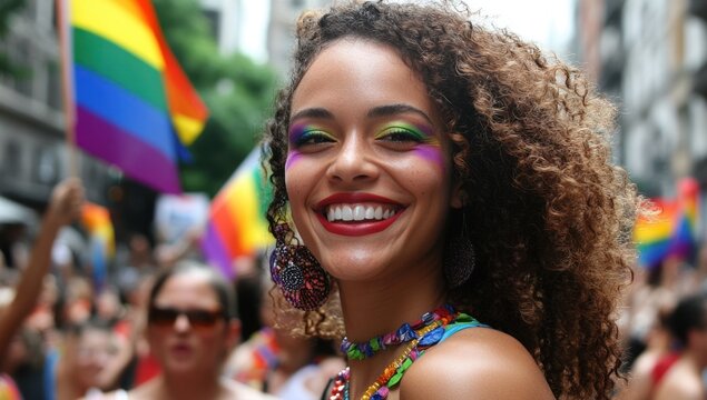 Happy Young Woman Celebrating Pride Parade.
