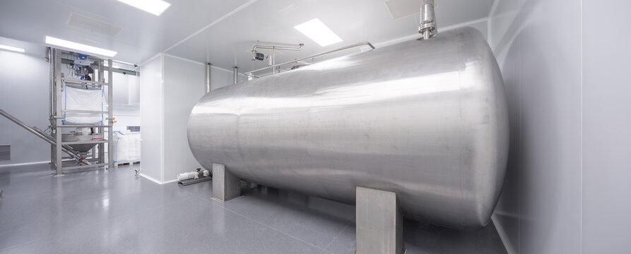 Stainless steel tank in clean candy laboratory factory room