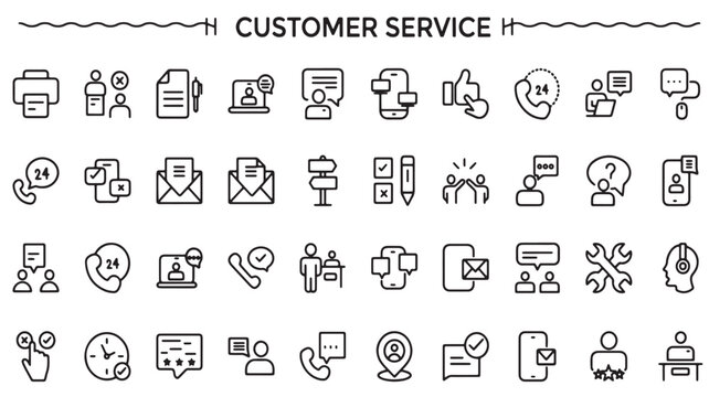 Customer Service Icons for Business Support, Contact Center, and Help Desk Communication Concepts