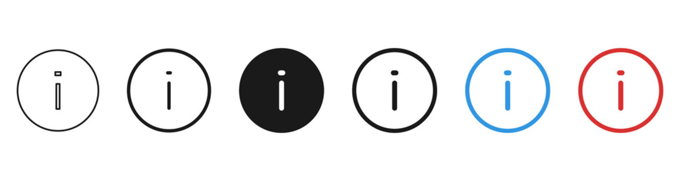 Information Icon Set in Various Line Styles : Minimal information icon set in outline and solid styles with circular buttons, ideal for UI, apps, web design, help, support, and info symbols