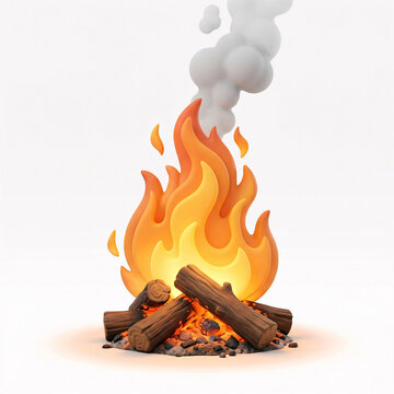 Feu de camp avec flammes et fum&eacute;e