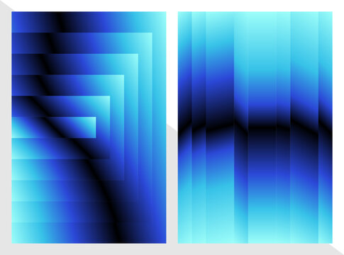Abstract neon gradient geometric poster blue glow : A set of futuristic abstract posters featuring glowing blue neon gradients shapes, sharp geometric lines, for a high-tech, covers, modern background