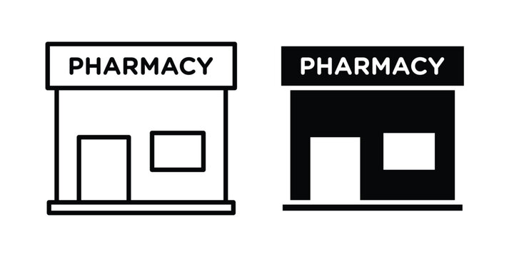 Pharmacy icon clipart and line art versions on white background