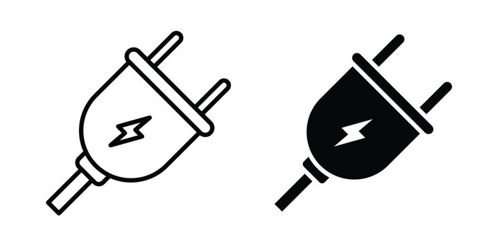 Power plug icon clipart and line art versions on white background