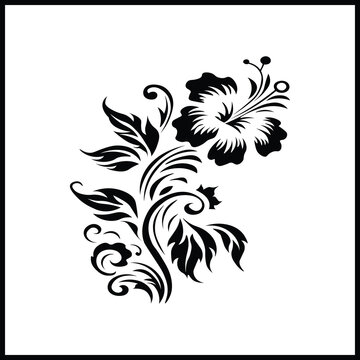 Minimalist black ink floral tattoo art with swirling leaves and blossoms, ideal for fashion, branding, stationery, and decorative projects. Clean vector style for versatile commercial use.
