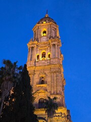 Fototapeta premium church tower in Malaga at night