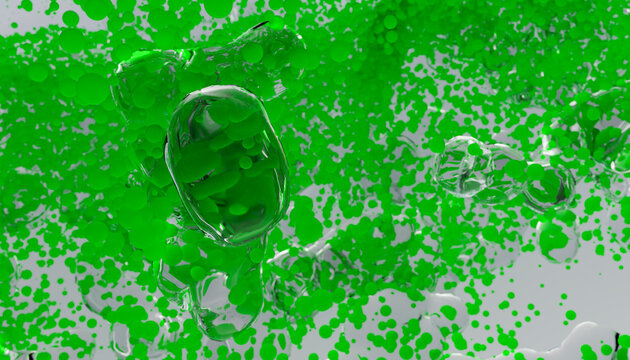Green bubbles with abstract motion on white background