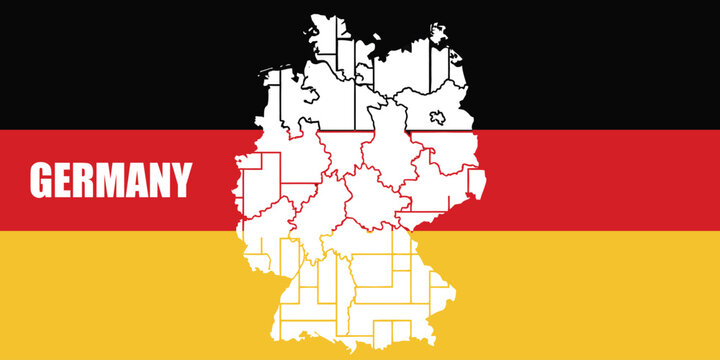 Germany Map with Federal States Boundaries on German Flag Background &ndash; Modern Vector Illustration