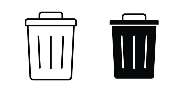 Trash Bin icon clipart and line art versions on white background