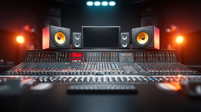 Detailed View of a Modern Audio Mixing Console in a Studio Control Room