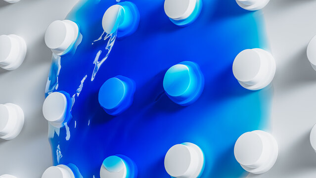 Geometric background with blue stain on a white surface