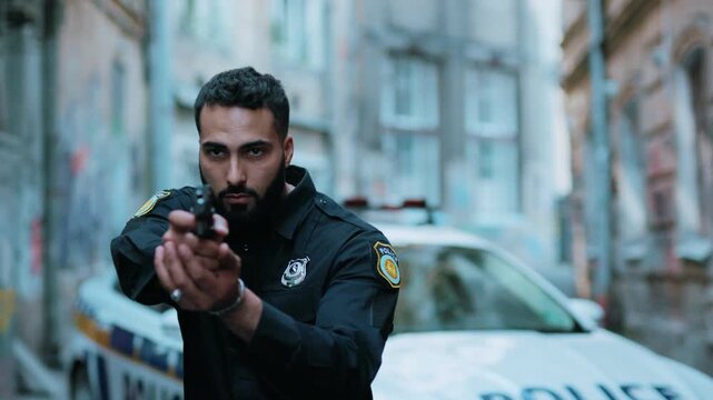 A dedicated Police Officer in an Urban Setting, working hard to maintain law and order
