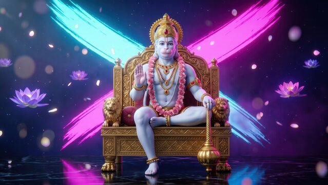 Neon Hanuman Throne &mdash; Cyber Divine Wallpaper 4K