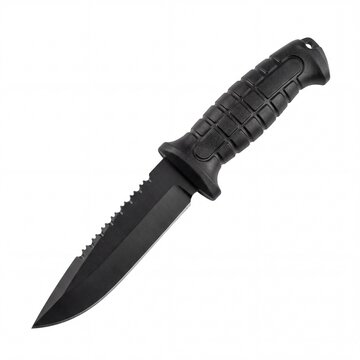 Black tactical fixed blade combat knife with serrated edge